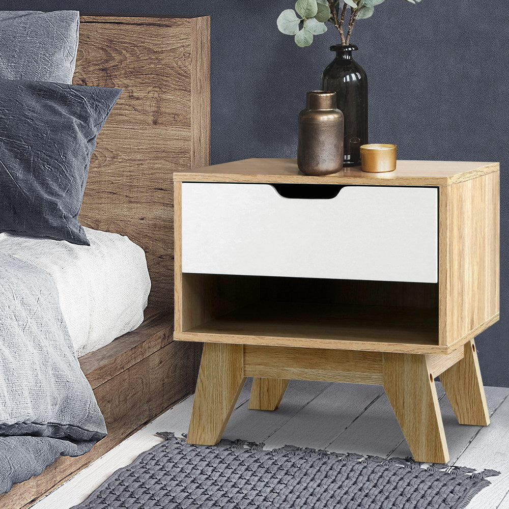Chatham Wooden Bedside Tables Nightstand Shelf Cabinet Storage Lamp Side Wooden - White & Wood