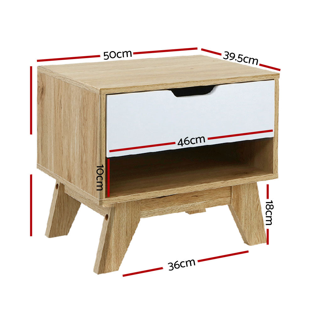 Chatham Wooden Bedside Tables Nightstand Shelf Cabinet Storage Lamp Side Wooden - White & Wood