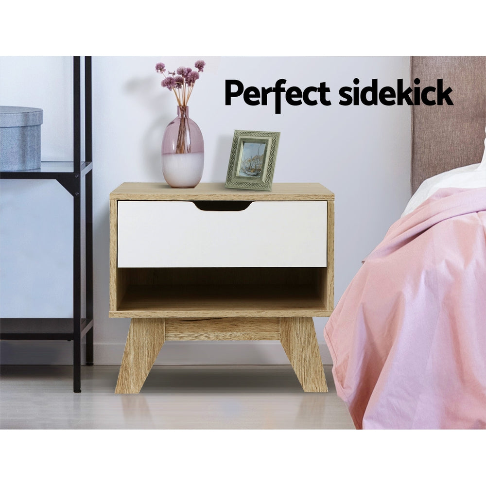 Chatham Wooden Bedside Tables Nightstand Shelf Cabinet Storage Lamp Side Wooden - White & Wood