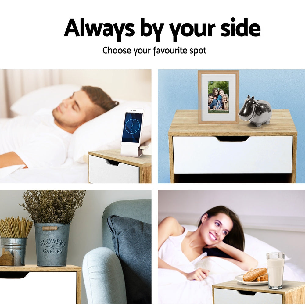 Chatham Wooden Bedside Tables Nightstand Shelf Cabinet Storage Lamp Side Wooden - White & Wood