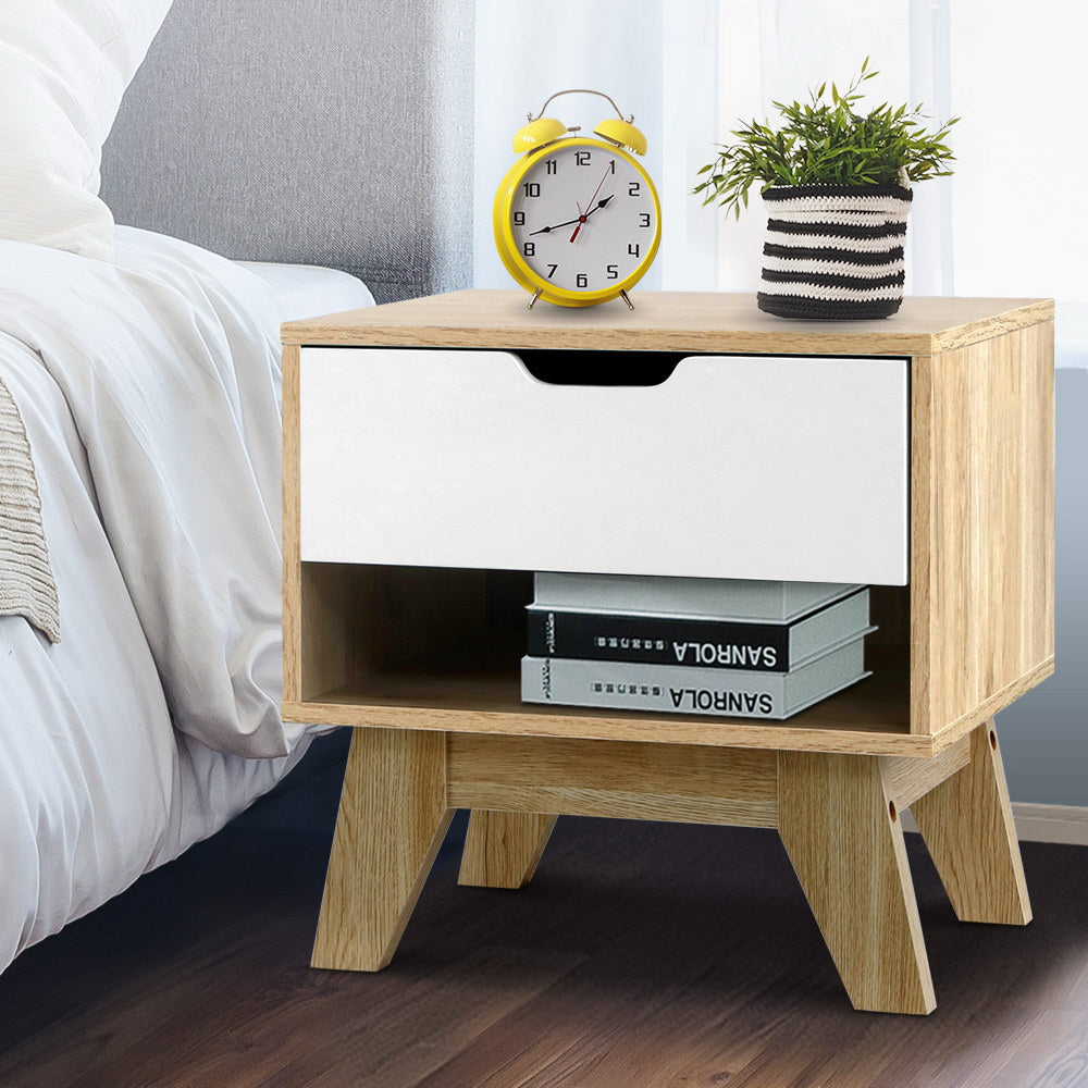 Chatham Wooden Bedside Tables Nightstand Shelf Cabinet Storage Lamp Side Wooden - White & Wood