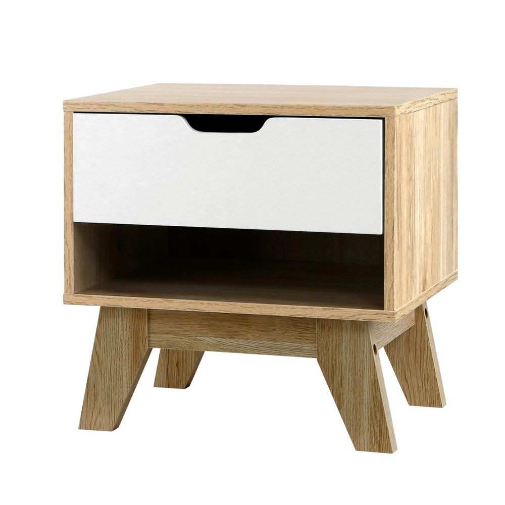 Chatham Wooden Bedside Tables Nightstand Shelf Cabinet Storage Lamp Side Wooden - White & Wood