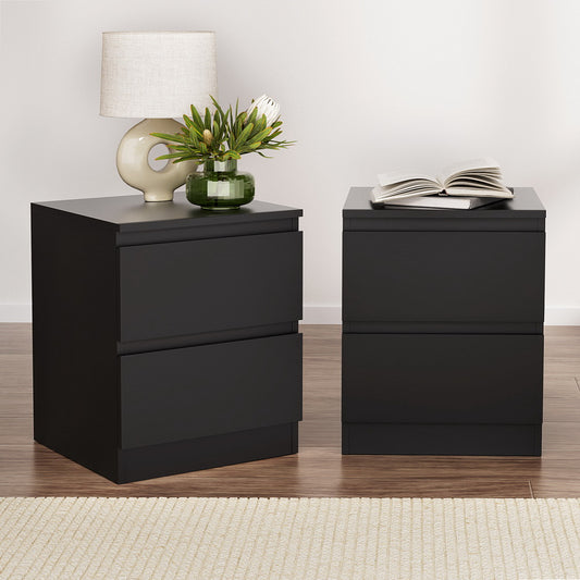 Set of 2 Kenora Bedside Tables with 2 Drawers - Black