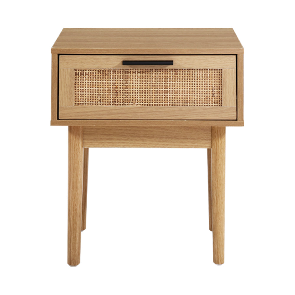 Guelph Wood Rattan Bedside Tables Storage Cabinet Rattan Wood Nightstand - Wood