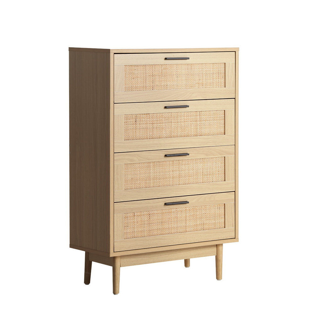 Artiss 4 Chest of Drawers Rattan Tallboy - Pine