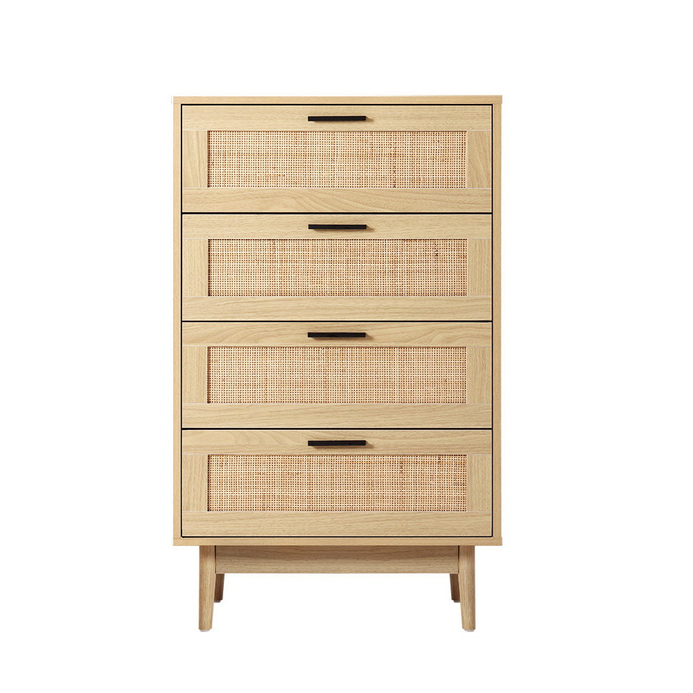Artiss 4 Chest of Drawers Rattan Tallboy - Pine