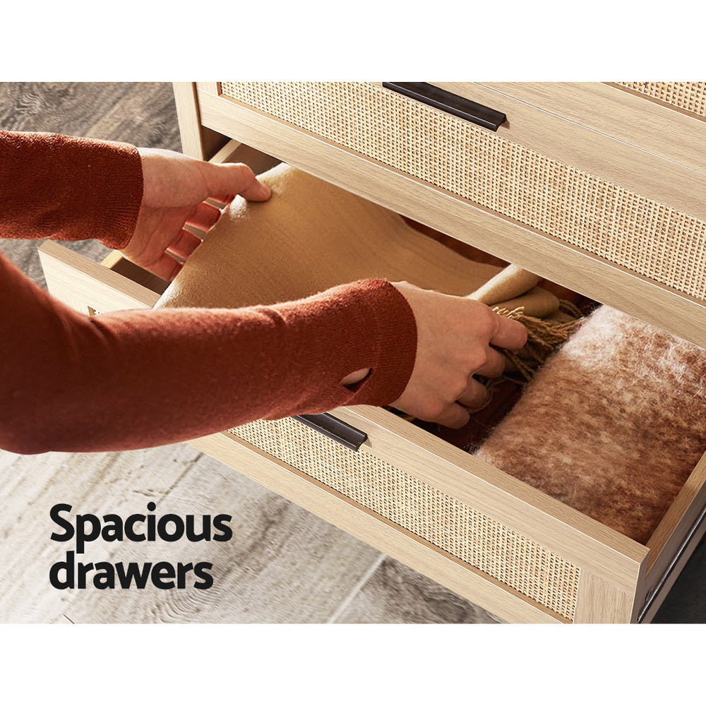 Artiss 4 Chest of Drawers Rattan Tallboy - Pine
