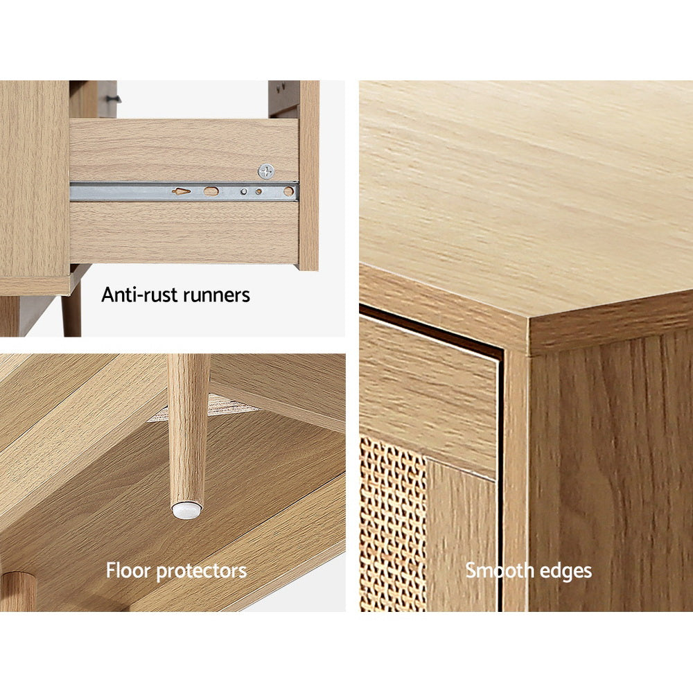 Artiss 4 Chest of Drawers Rattan Tallboy - Pine