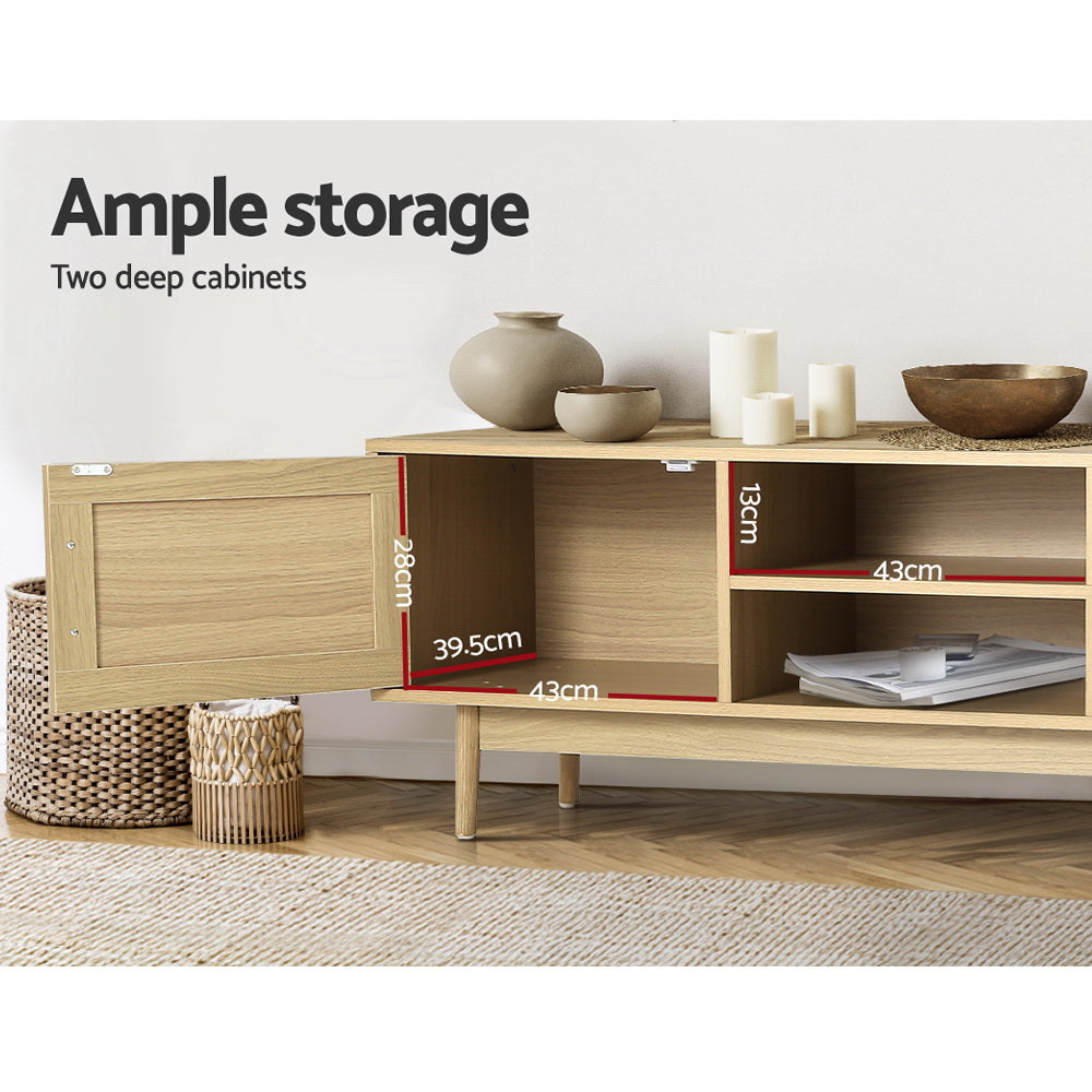 Hansel 180cm TV Cabinet Entertainment Unit TV Stand Wooden Rattan Storage Drawer - Wood