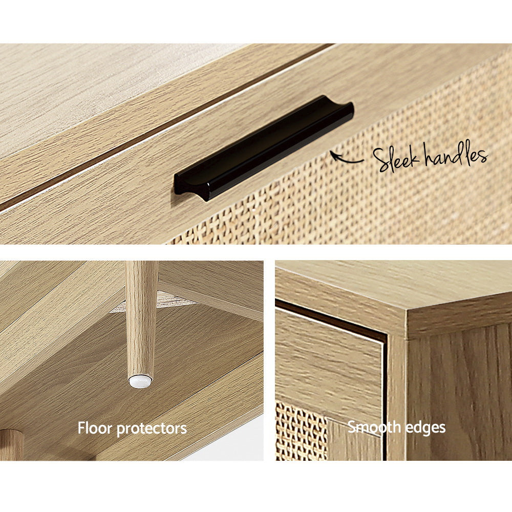 Hansel 180cm TV Cabinet Entertainment Unit TV Stand Wooden Rattan Storage Drawer - Wood