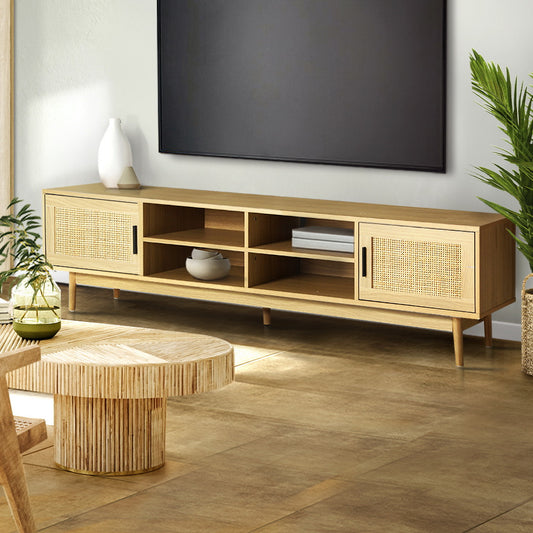 Hansel 180cm TV Cabinet Entertainment Unit TV Stand Wooden Rattan Storage Drawer - Wood