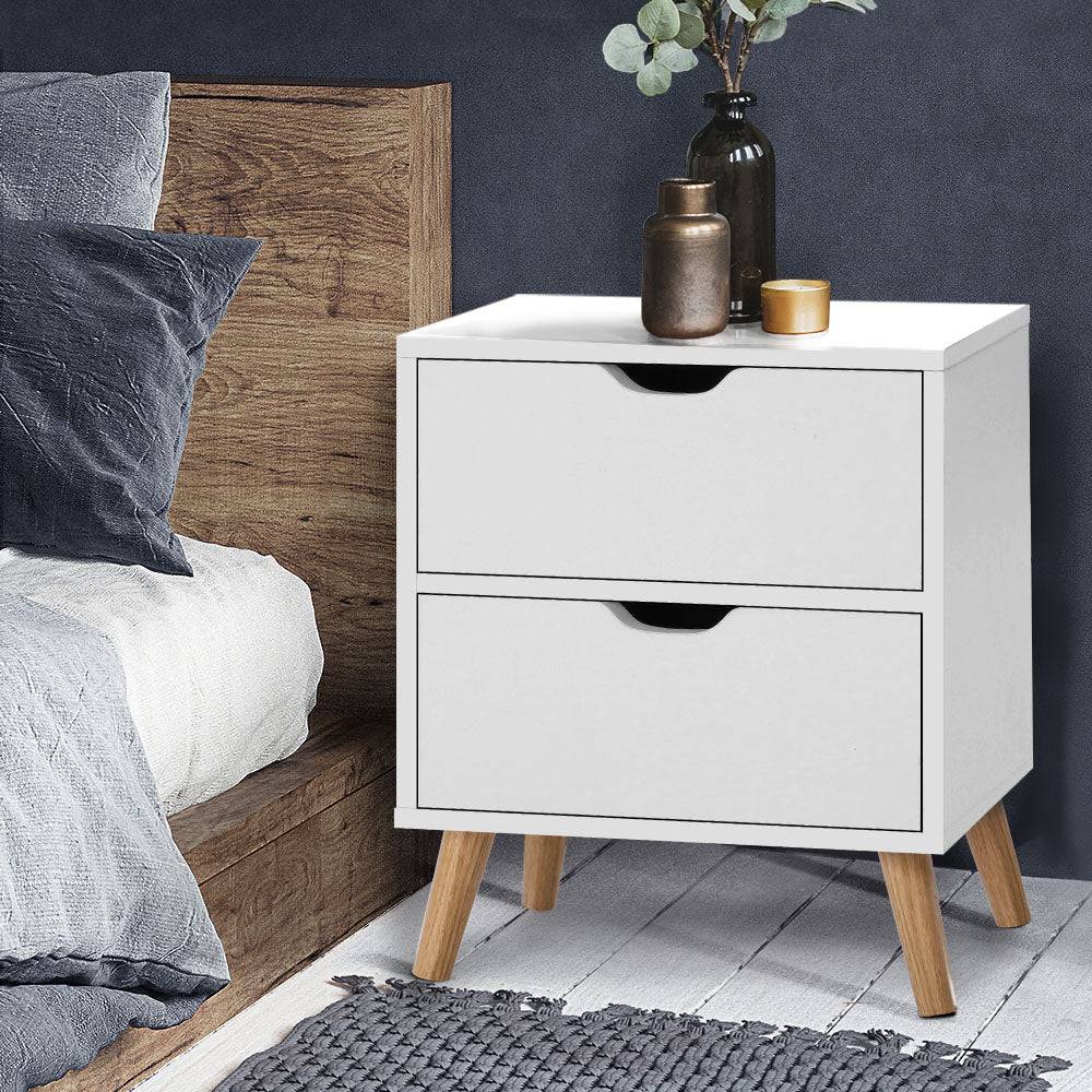 Orillia Bedside Table Nightstand with 2 Cabinet Drawers - White