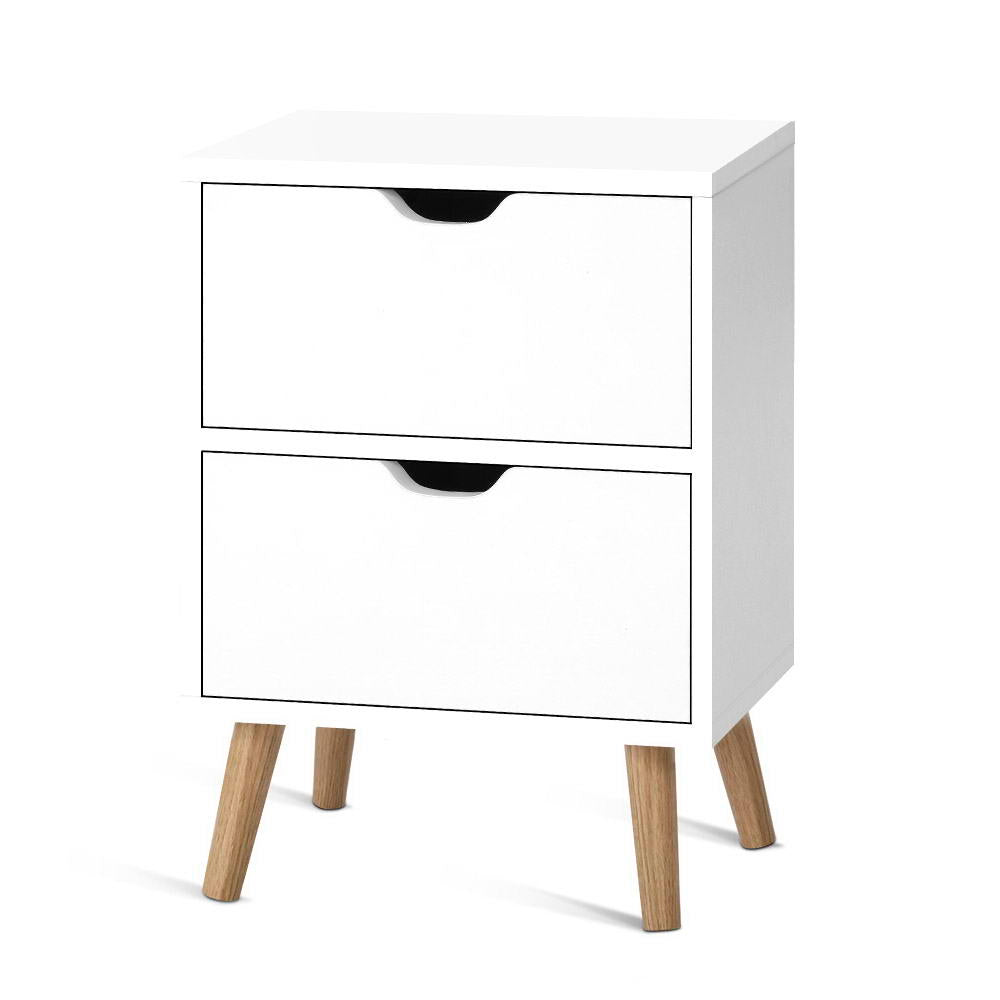 Orillia Bedside Table Nightstand with 2 Cabinet Drawers - White