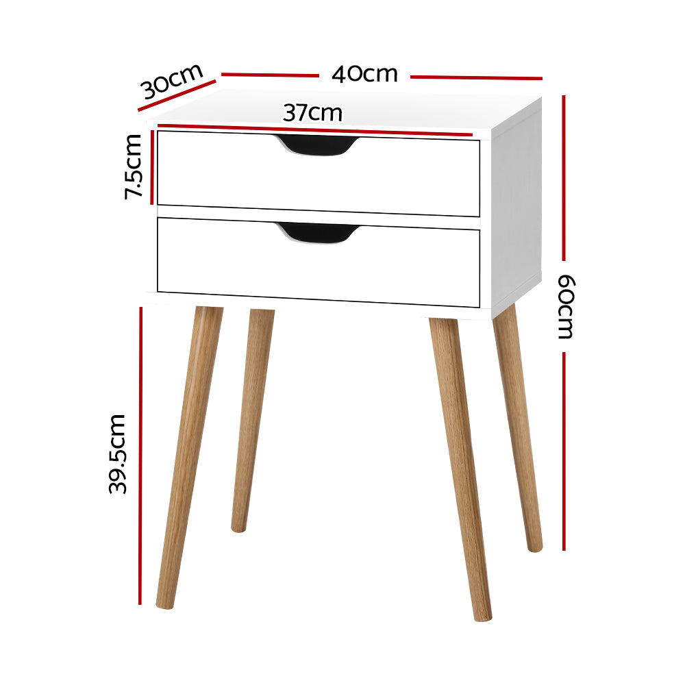 Oshawa Particle Board Bedside Tables Side Table Nightstand Wood Storage Cabinet with 2 Drawers - White