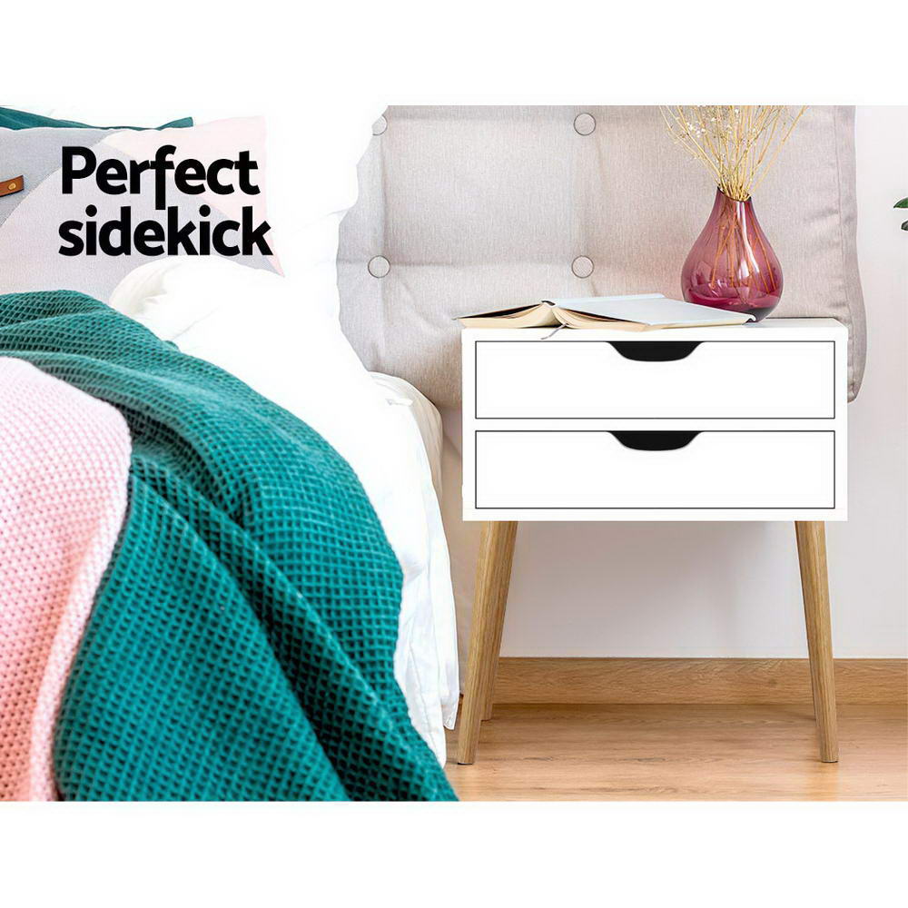 Oshawa Particle Board Bedside Tables Side Table Nightstand Wood Storage Cabinet with 2 Drawers - White
