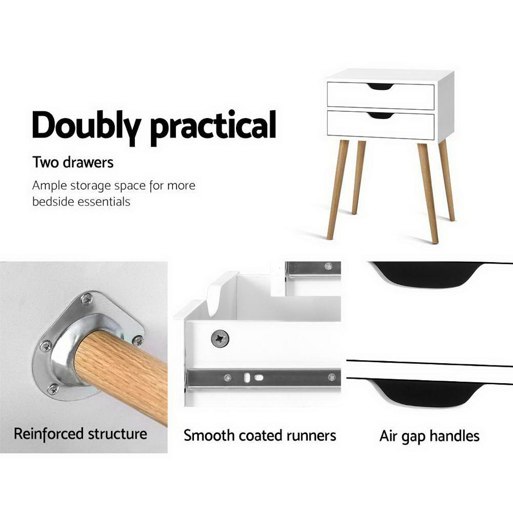 Oshawa Particle Board Bedside Tables Side Table Nightstand Wood Storage Cabinet with 2 Drawers - White