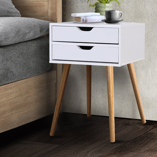 Oshawa Particle Board Bedside Tables Side Table Nightstand Wood Storage Cabinet with 2 Drawers - White