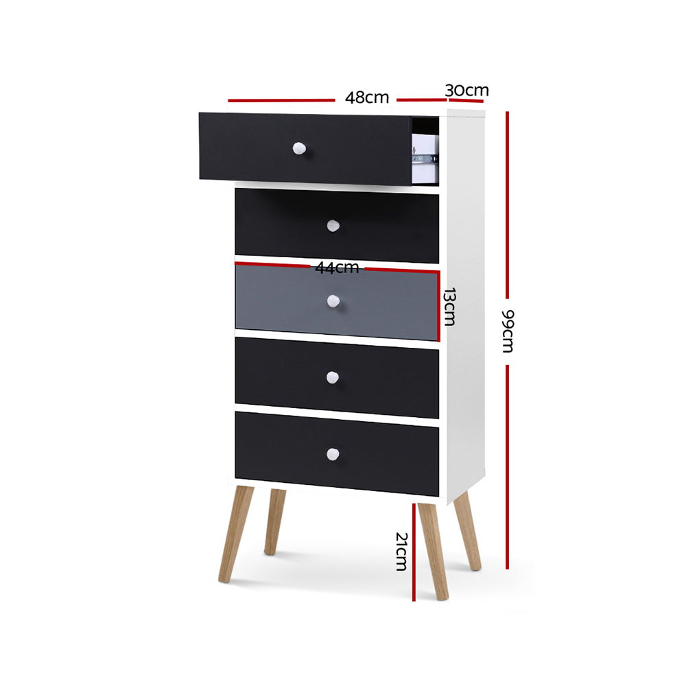 Artiss 5 Chest of Drawers - White & Black