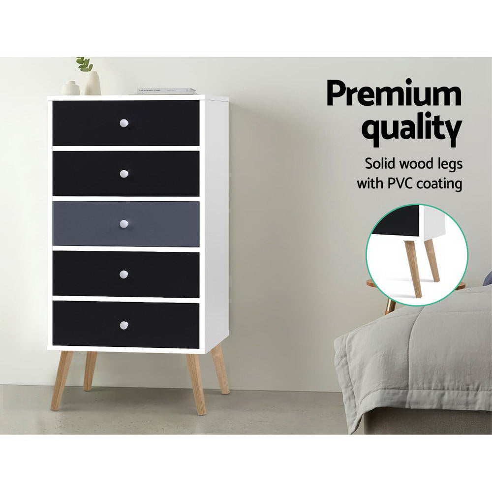 Artiss 5 Chest of Drawers - White & Black