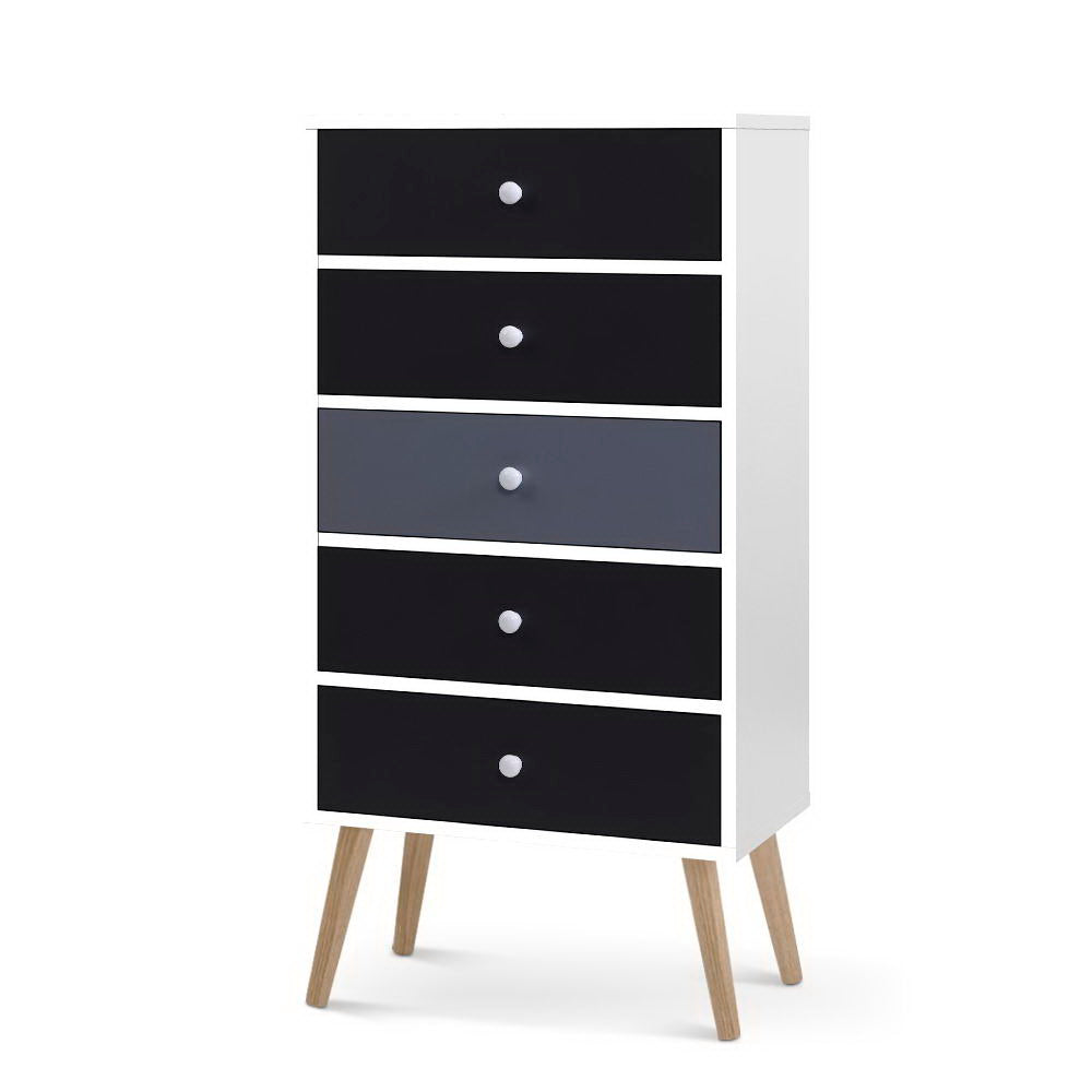 Artiss 5 Chest of Drawers - White & Black