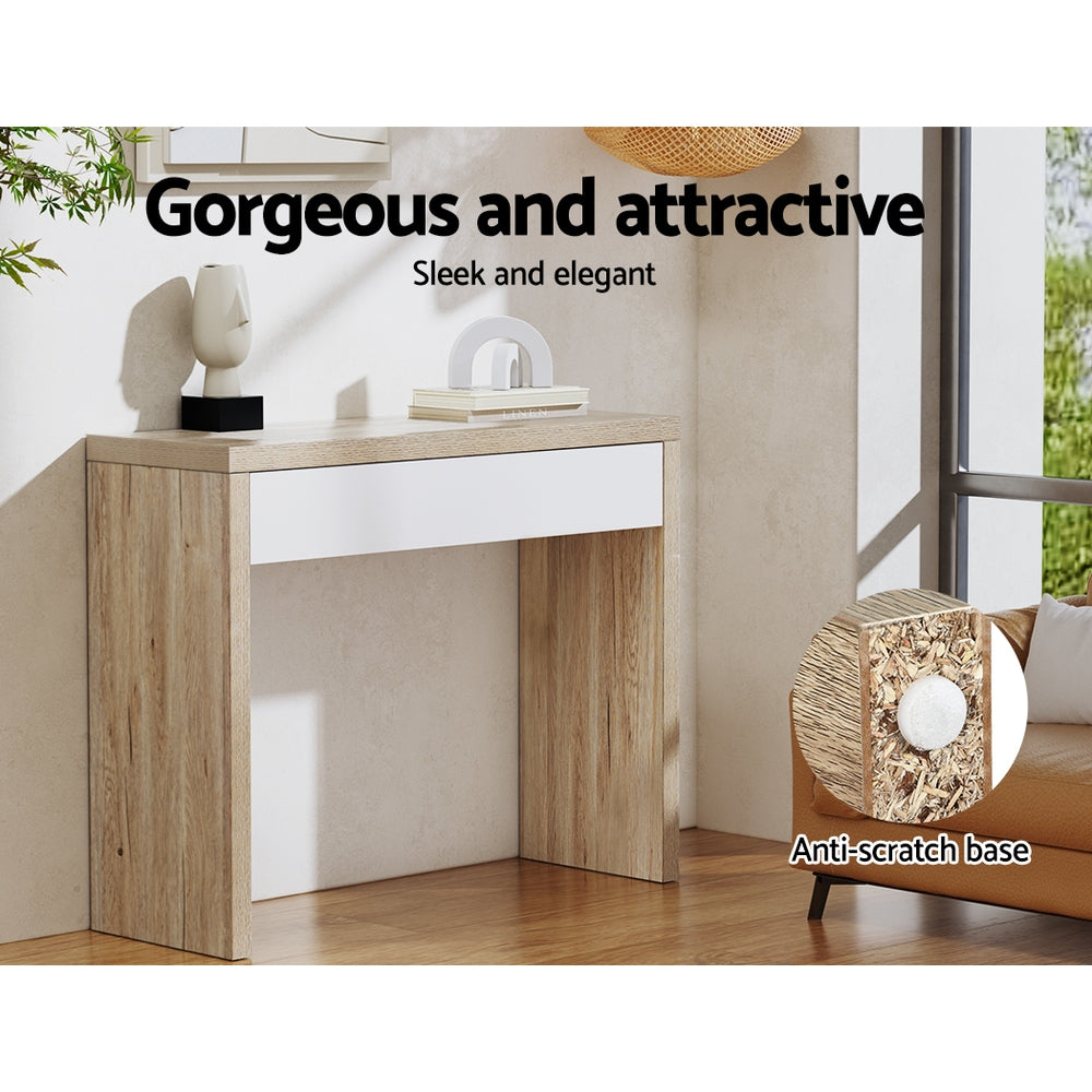Wooden Console Table Storage Drawer - White Pine