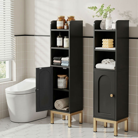 Set of 2 Bathroom Storage Cabinet Floor Organizer Toilet Corner Adjustable Black