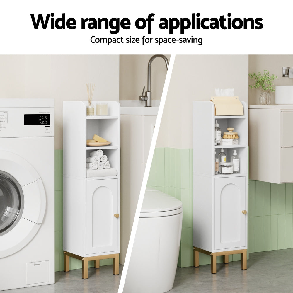 Bathroom Storage Cabinet Floor Organizer Toilet Corner Adjustable Shelf with Door White