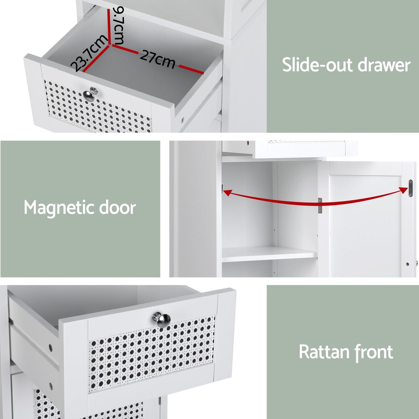 Bathroom Cabinet Storage X2 White Rattan 161cm