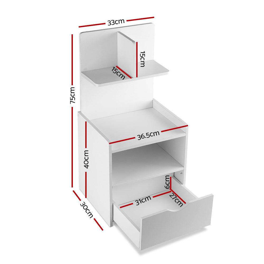 Stratford Wooden Bedside Tables Cabinet Shelf Display Side Nightstand Unit Storage - White