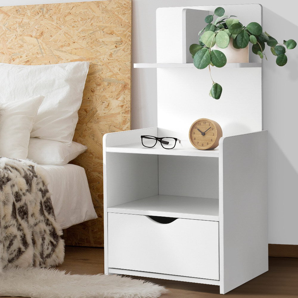 Stratford Wooden Bedside Tables Cabinet Shelf Display Side Nightstand Unit Storage - White