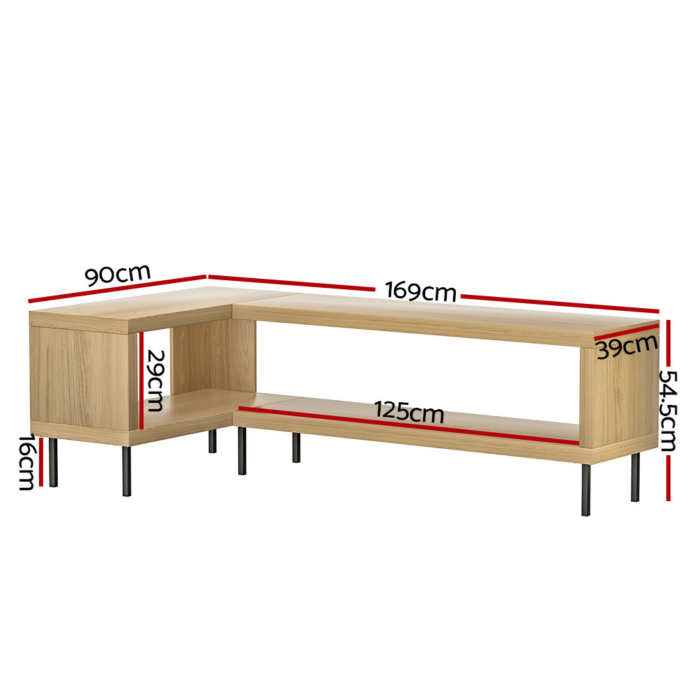 Elven 130cm Entertainment Unit Corner TV Cabinet Storage Shelf - Pine