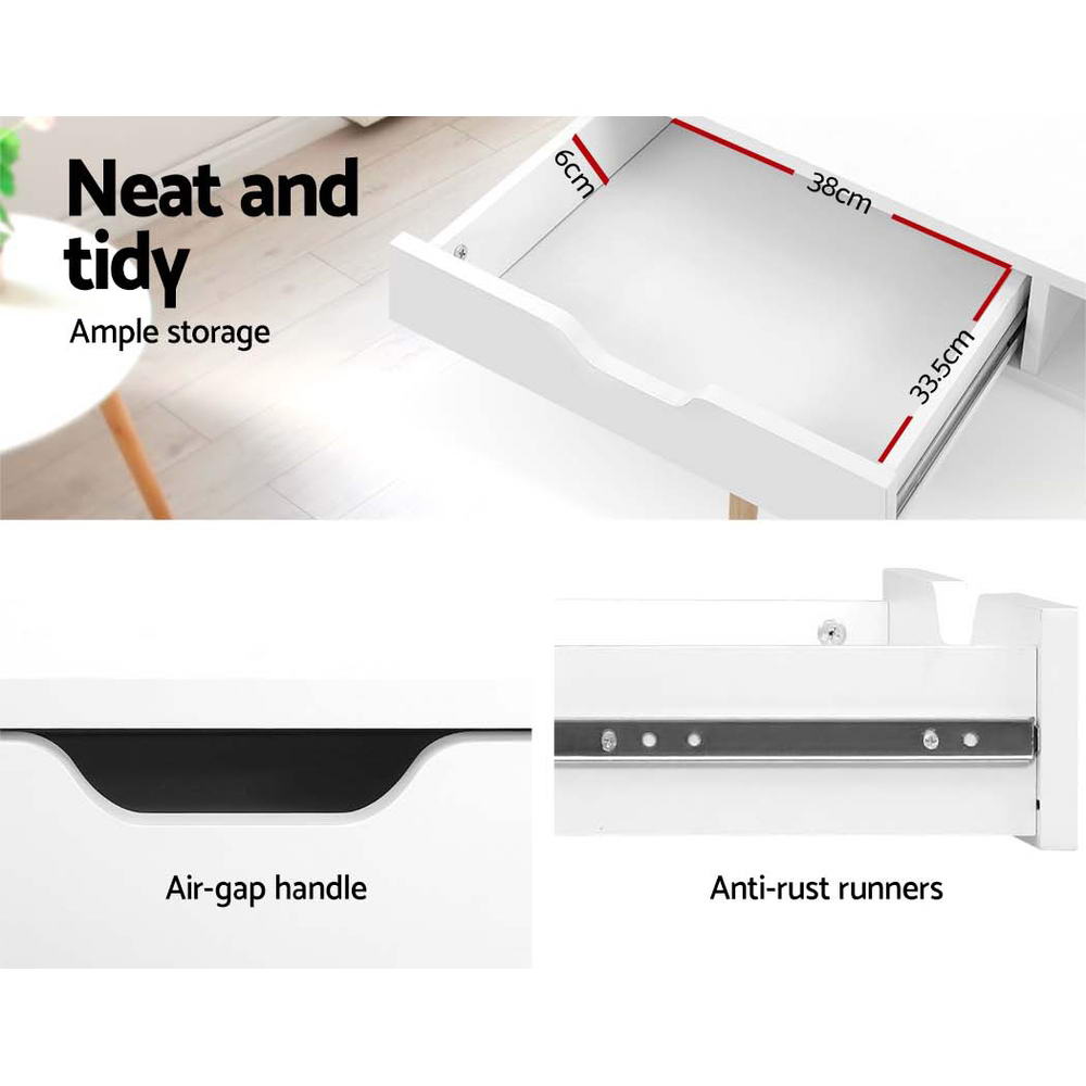 Artiss Computer Desk Drawer Cabinet Shelf White 90cm