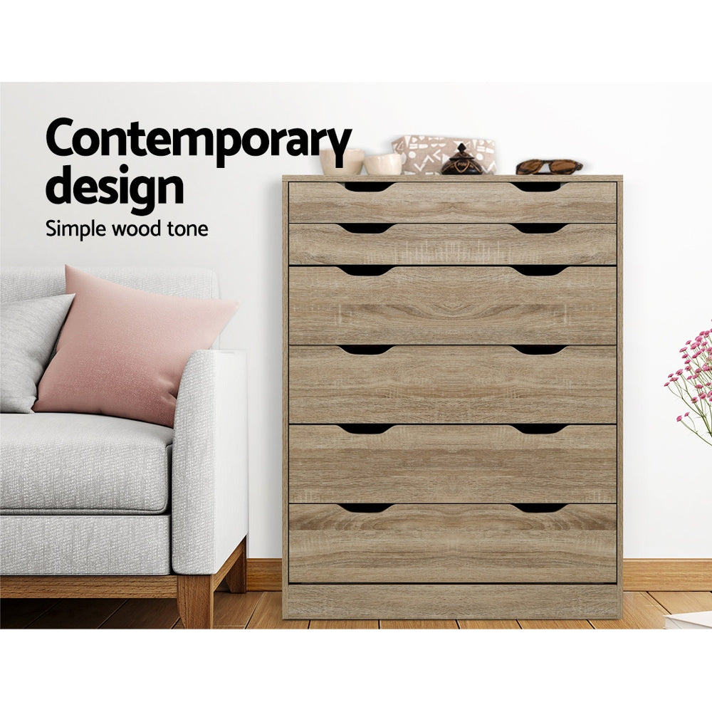 Artiss 6 Chest of Drawers - Oak