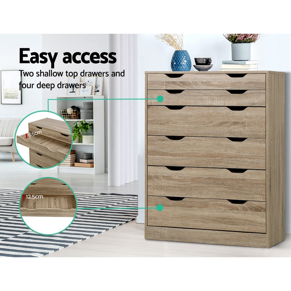 Artiss 6 Chest of Drawers - Oak