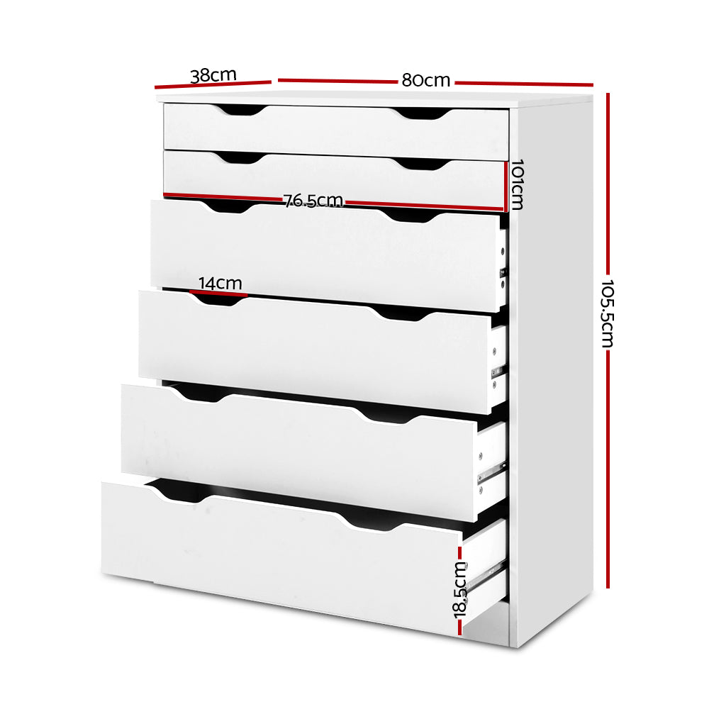 Artiss 6 Chest of Drawers - White