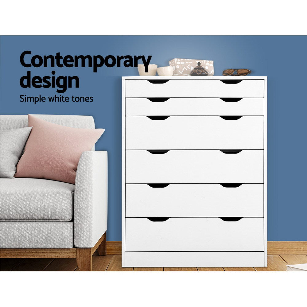 Artiss 6 Chest of Drawers - White
