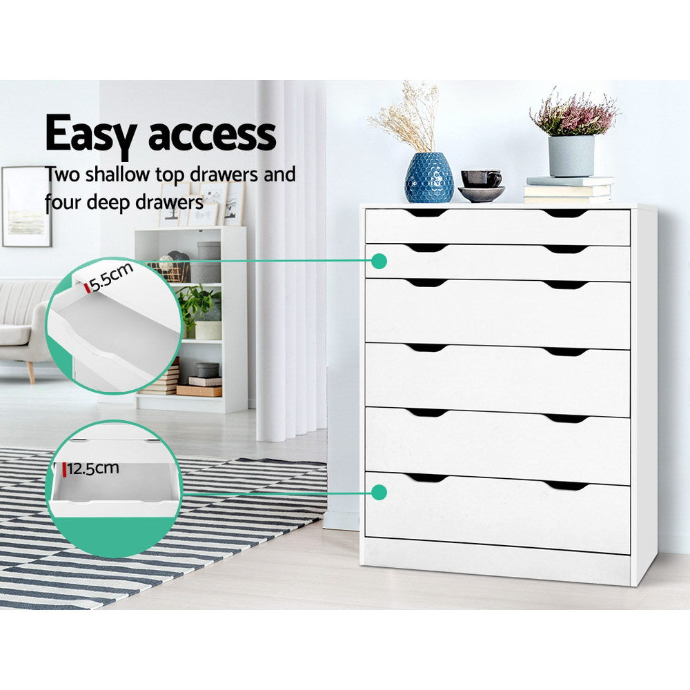 Artiss 6 Chest of Drawers - White