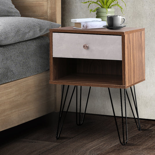 Thorold Wooden Bedside Tables - Grey & Walnut