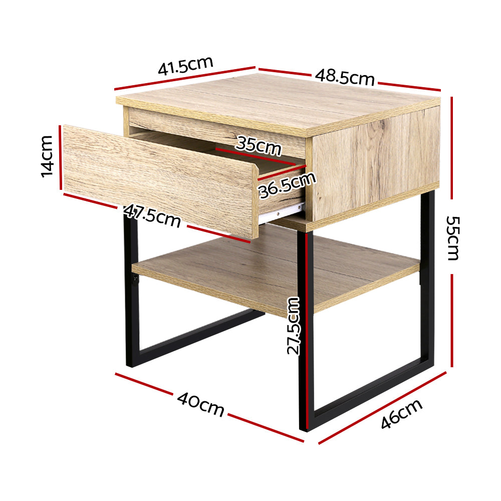 Welland Particle Board & Metal Bedside Tables Chest Style - Natural Wood