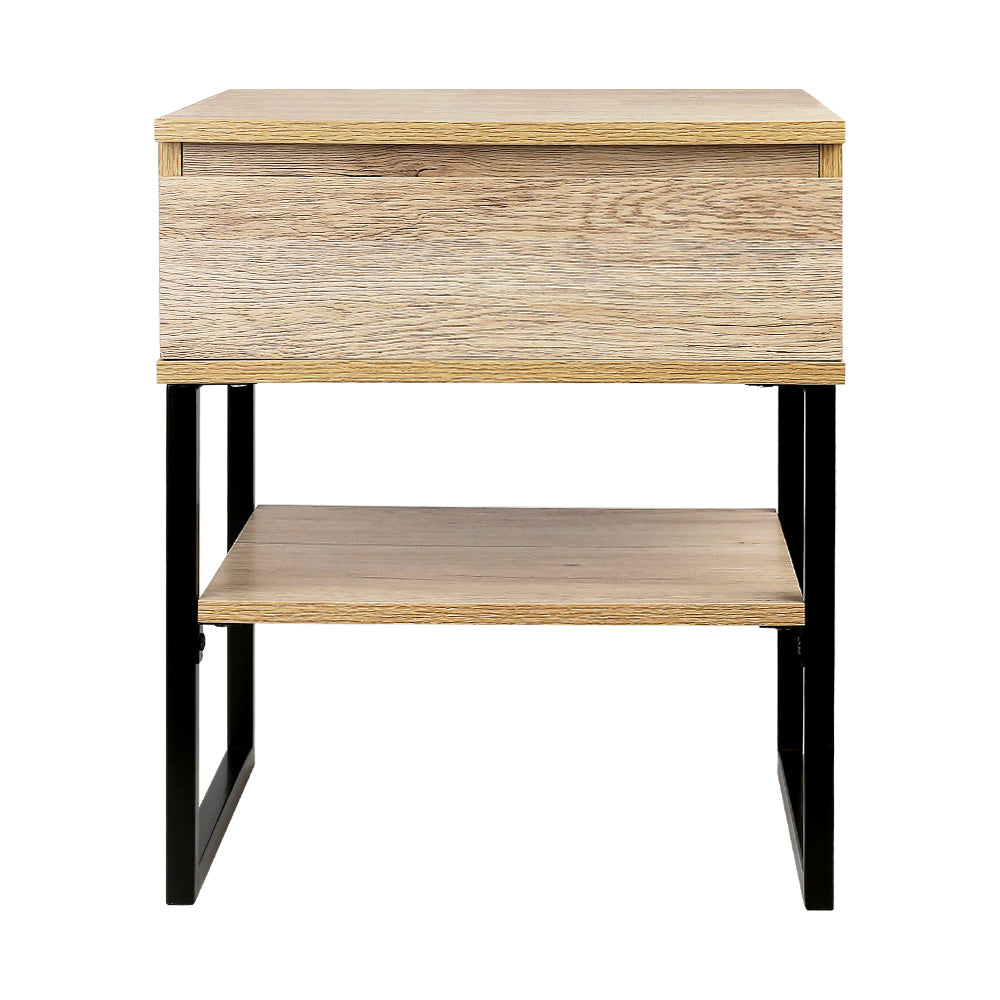 Welland Particle Board & Metal Bedside Tables Chest Style - Natural Wood