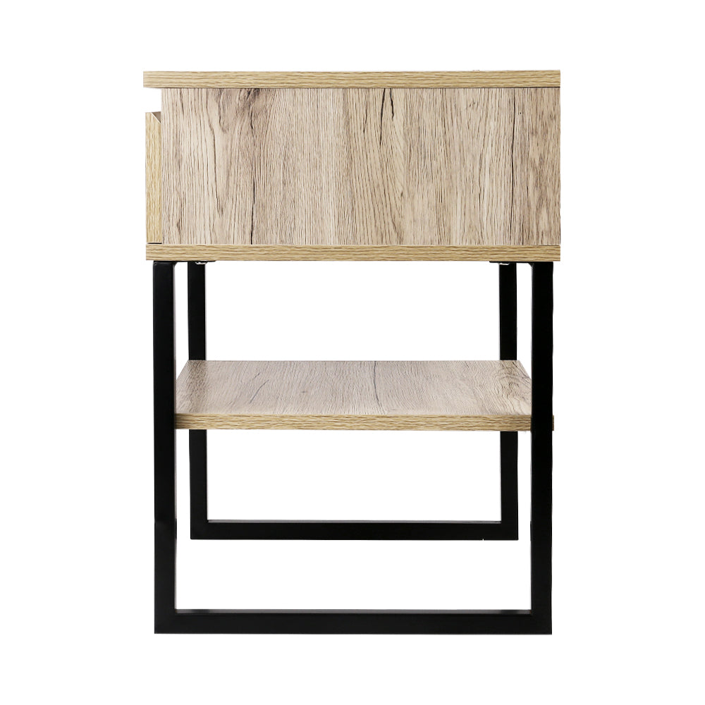 Welland Particle Board & Metal Bedside Tables Chest Style - Natural Wood