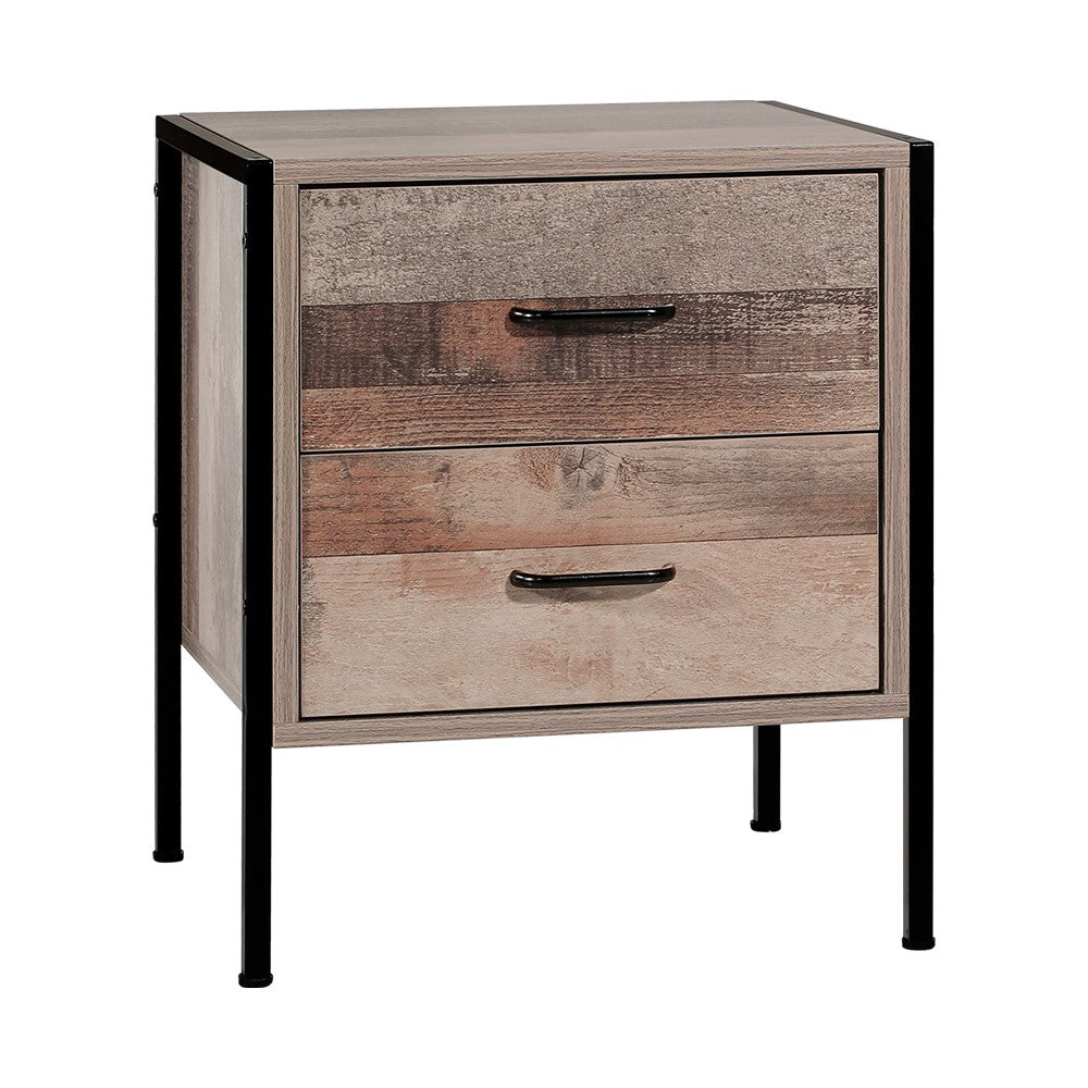 Borden Wooden Metal Legs Bedside Tables Nightstand Metal with 2 Drawers - Black & Dark Oak