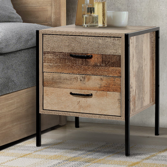 Borden Wooden Metal Legs Bedside Tables Nightstand Metal with 2 Drawers - Black & Dark Oak