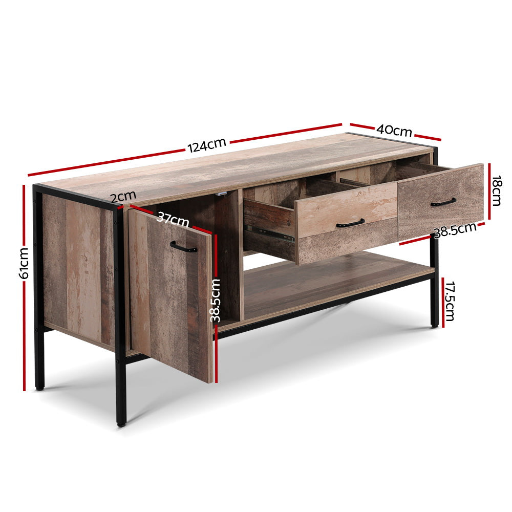 Lars 120cm TV Stand Entertainment Unit Storage Cabinet Industrial Wooden - Rustic