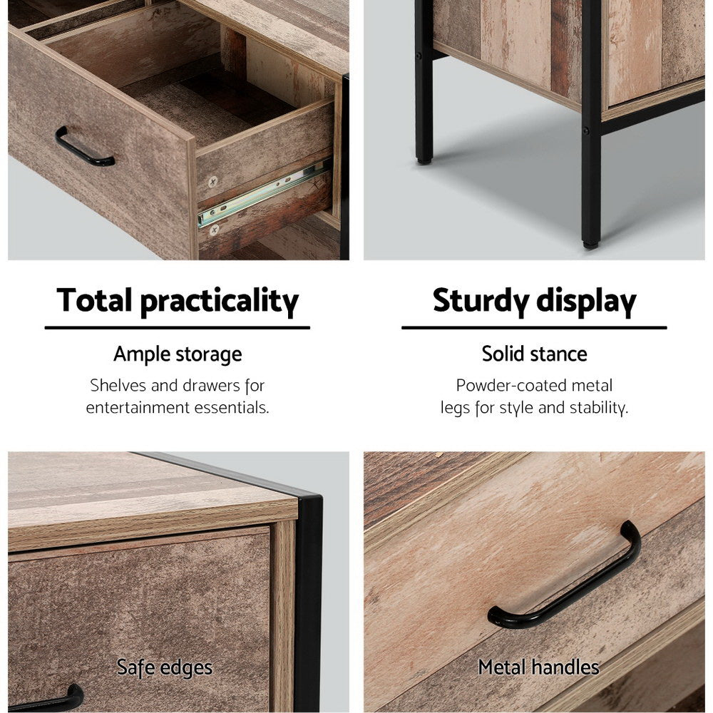 Lars 120cm TV Stand Entertainment Unit Storage Cabinet Industrial Wooden - Rustic
