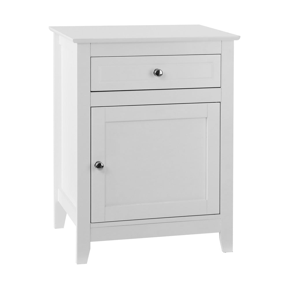 Comeau Wooden Bedside Tables Big Storage Cabinet Nightstand Lamp Chest with 2 Drawers - White