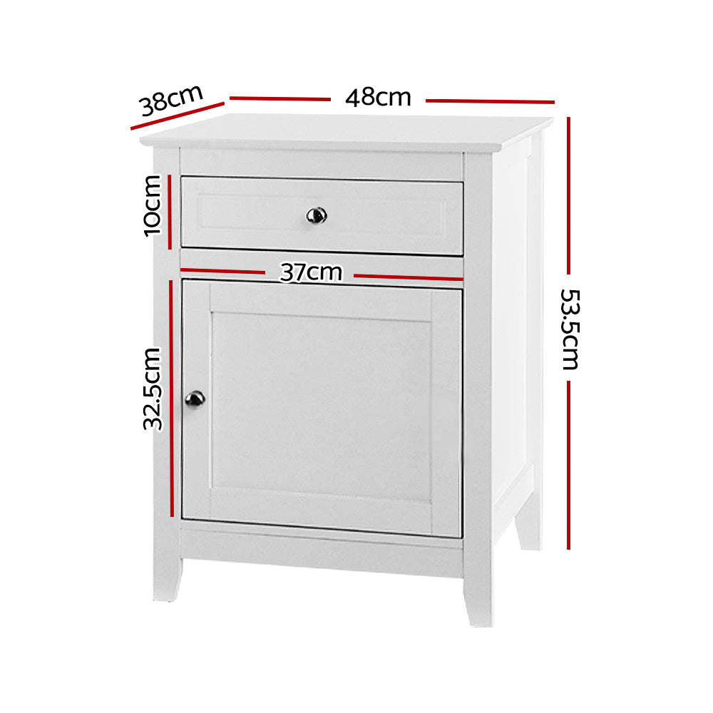 Comeau Wooden Bedside Tables Big Storage Cabinet Nightstand Lamp Chest with 2 Drawers - White