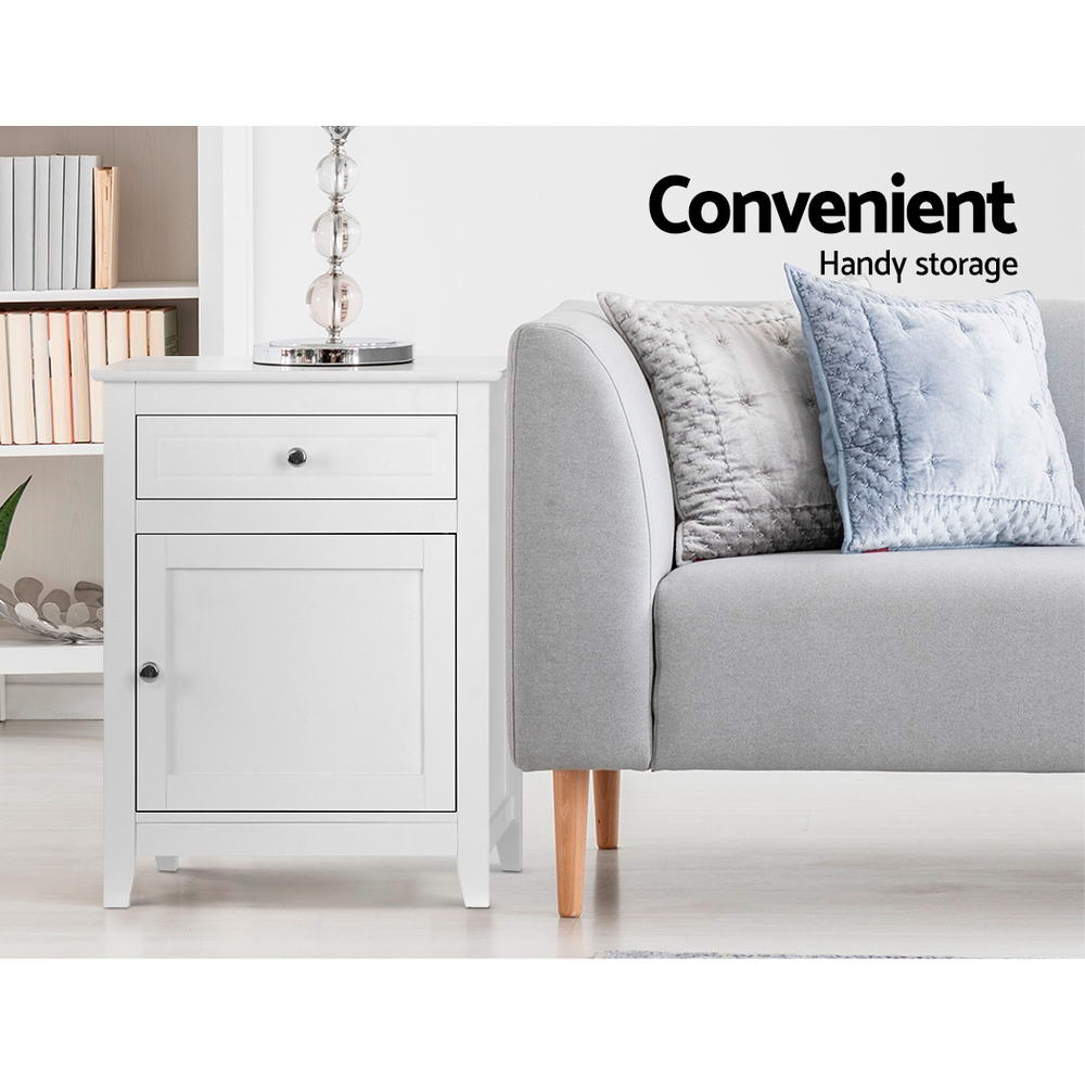 Comeau Wooden Bedside Tables Big Storage Cabinet Nightstand Lamp Chest with 2 Drawers - White