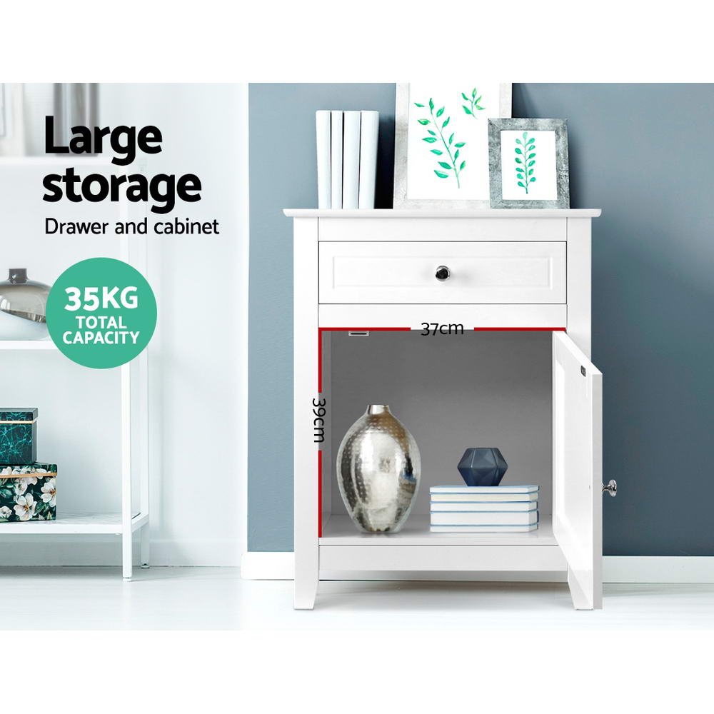 Comeau Wooden Bedside Tables Big Storage Cabinet Nightstand Lamp Chest with 2 Drawers - White