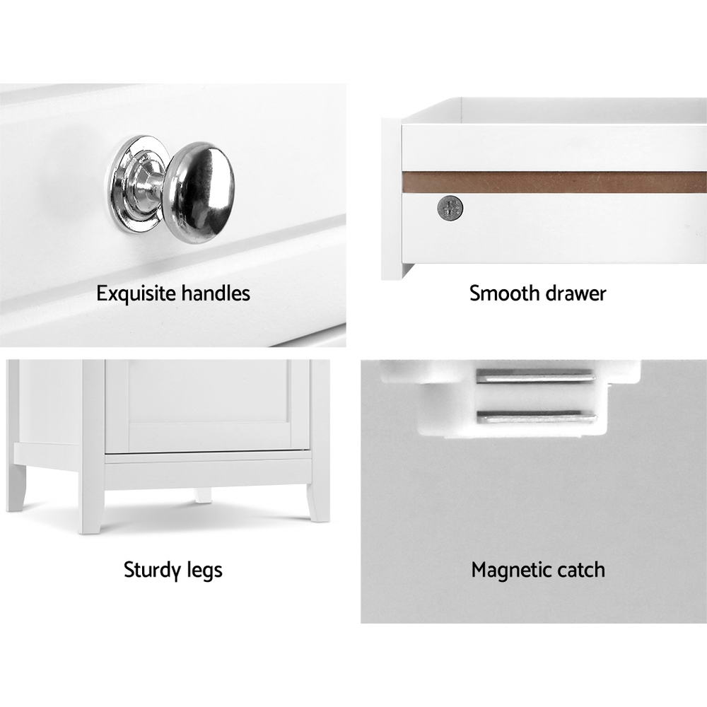 Comeau Wooden Bedside Tables Big Storage Cabinet Nightstand Lamp Chest with 2 Drawers - White